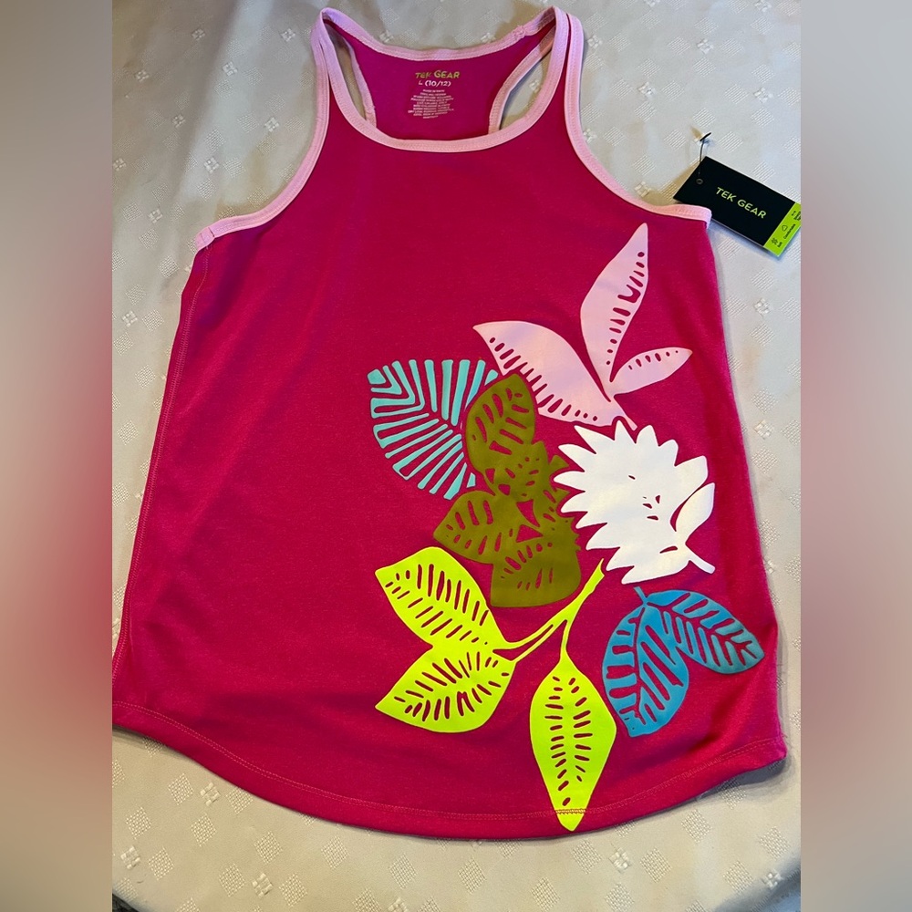 Tek Gear Pink Girls Flower Top 10-12 NEW